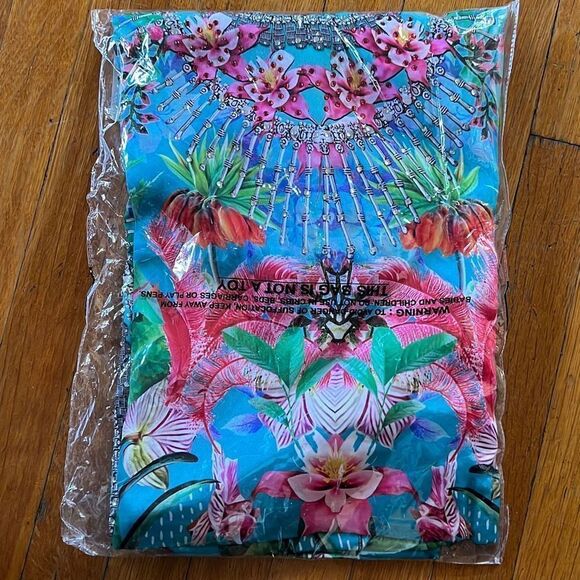 Eden Garden Maxi multi color Long Kaftan tie up neck NWT one size - Picture 6 of 6